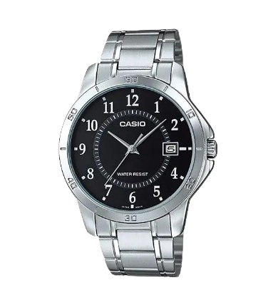 Casio MTP-V004D-1B Original Watch - Silver Chain Black Dial