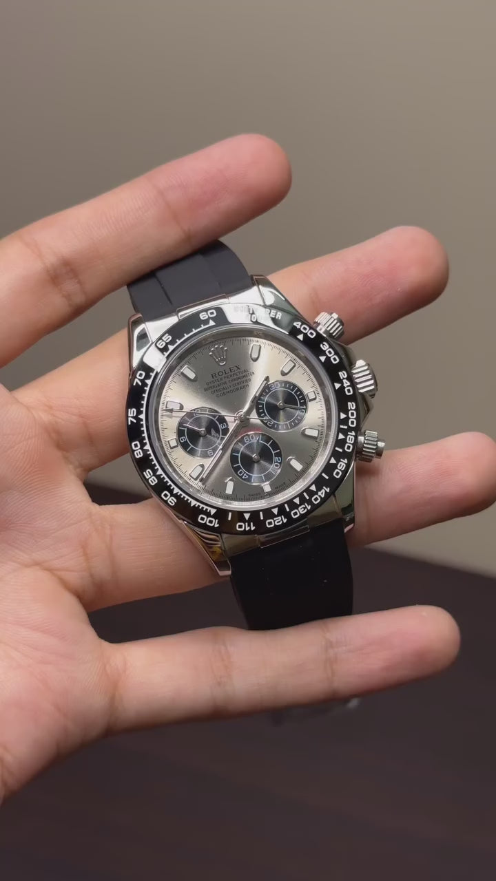 RLX Cosmograph Daytona Mastercopy – Black & Silver Chronograph