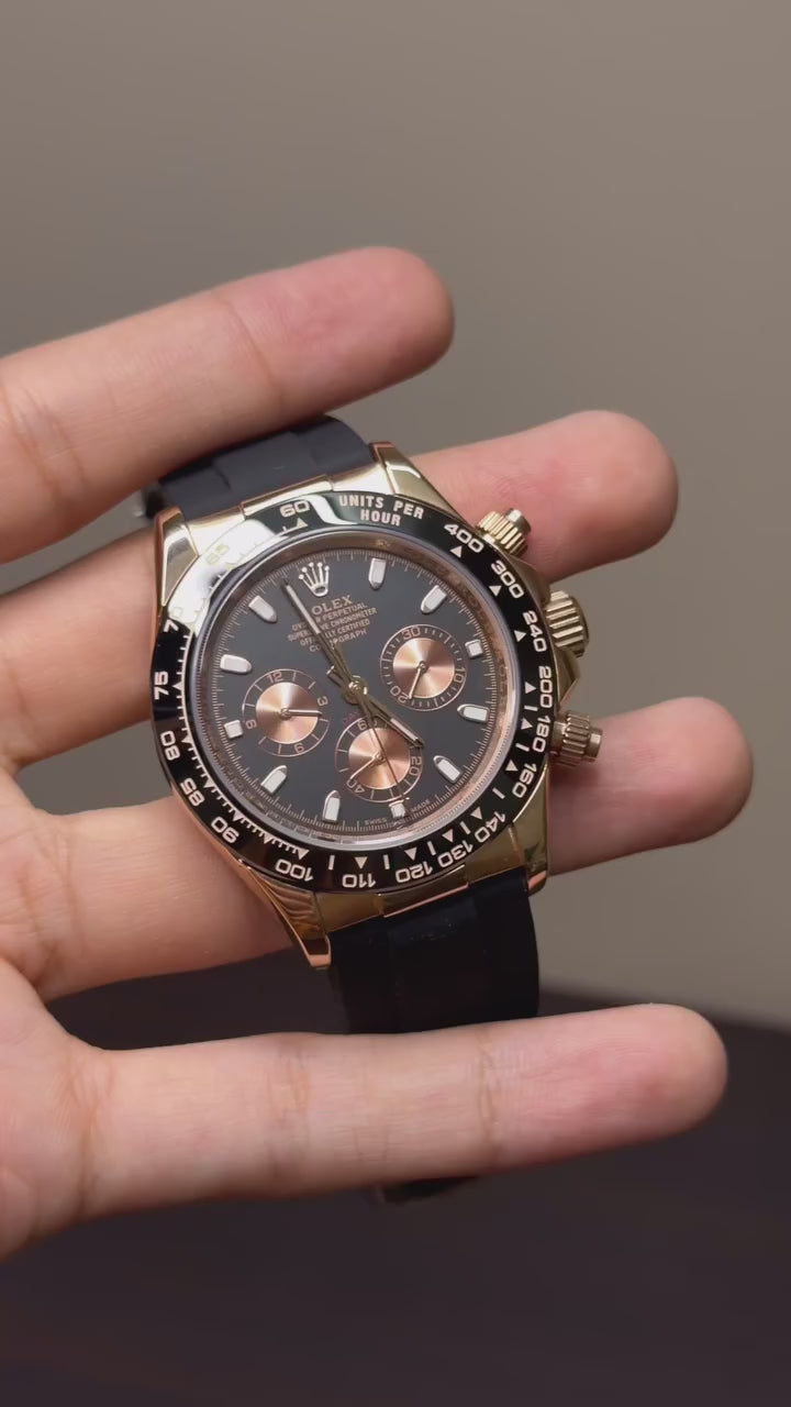 RLX Cosmograph Daytona Mastercopy – Black & Rose Gold Chronograph