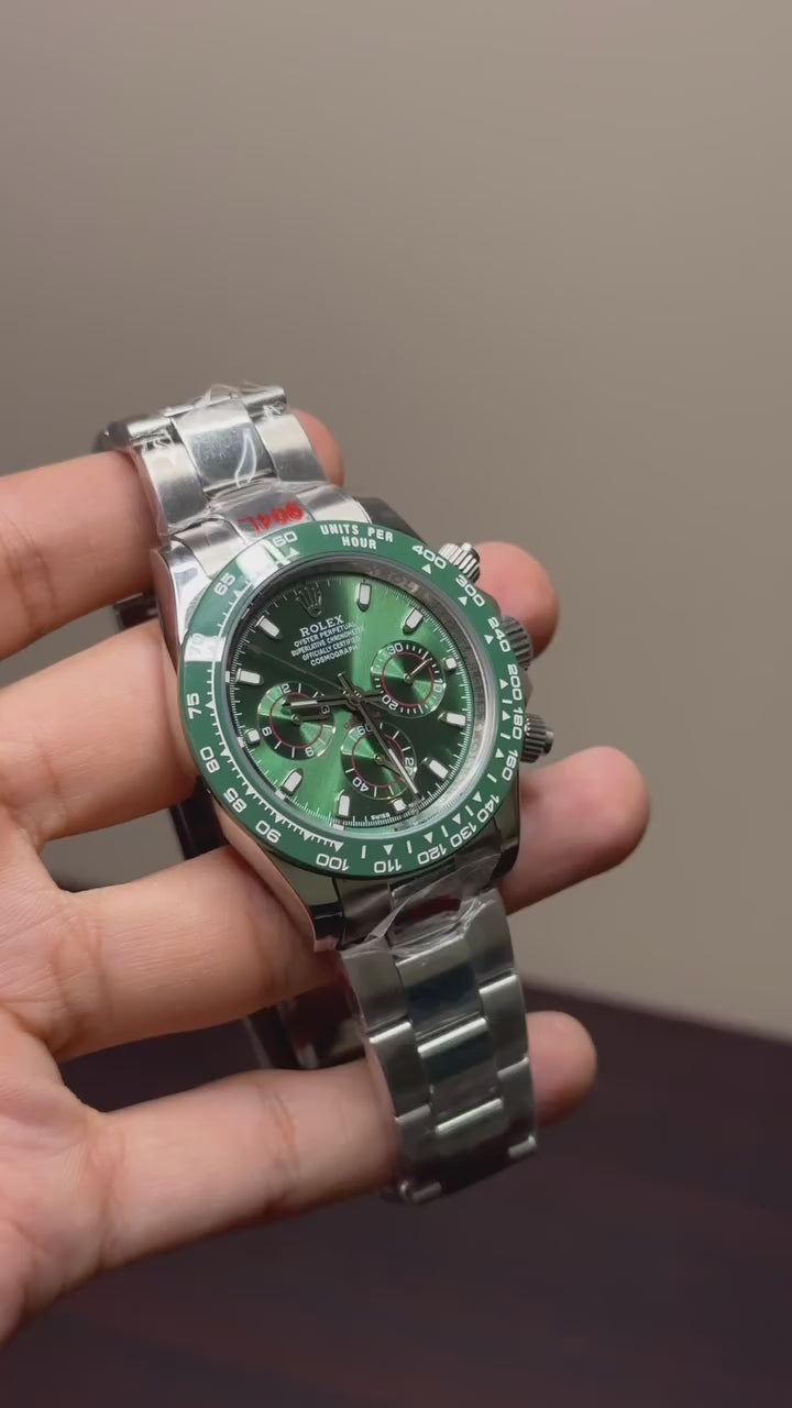 RLX Cosmograph Daytona Mastercopy – Green & Silver Chronograph