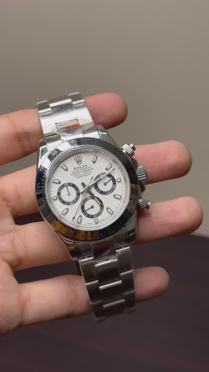 RLX Cosmograph Daytona Mastercopy – White & Silver Chronograph