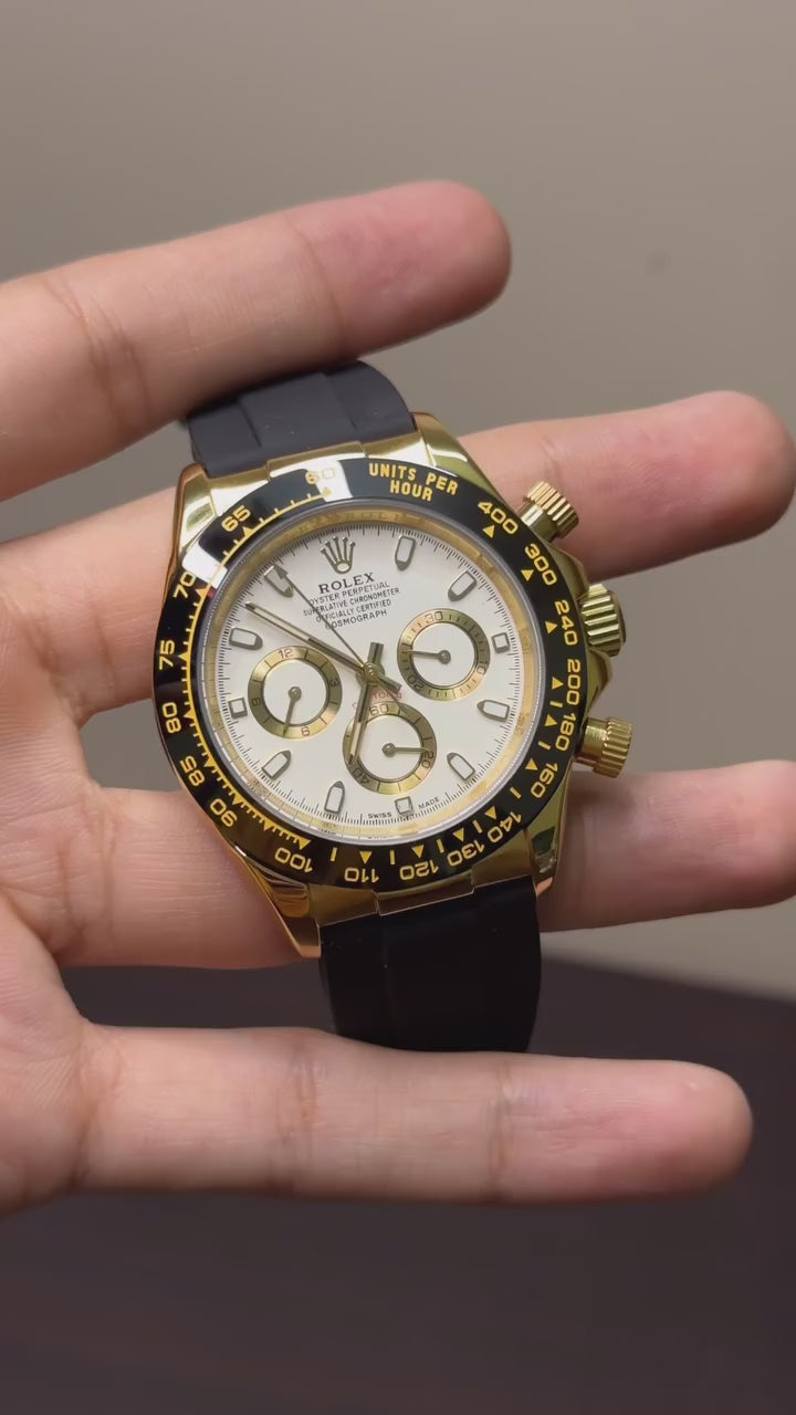 RLX Cosmograph Daytona Mastercopy – Black-White & Gold Chronograph