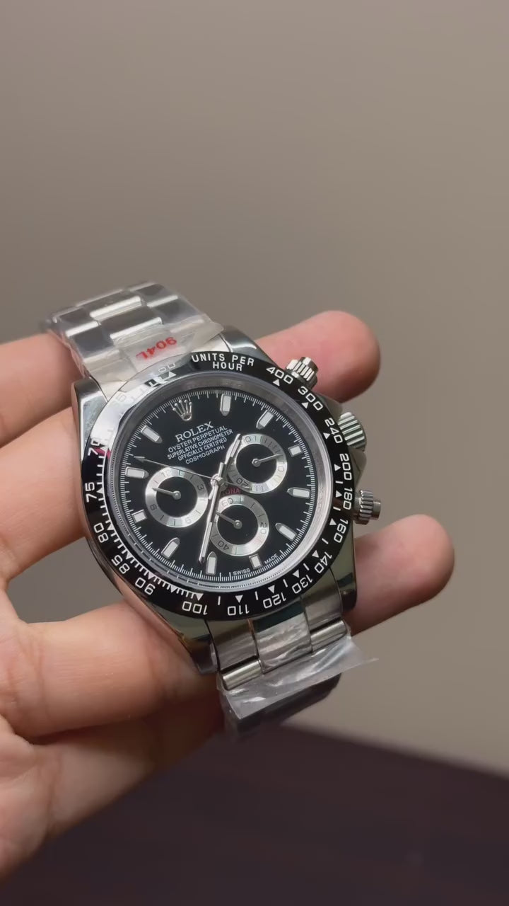 RLX Cosmograph Daytona Mastercopy – Black & Silver Chronograph