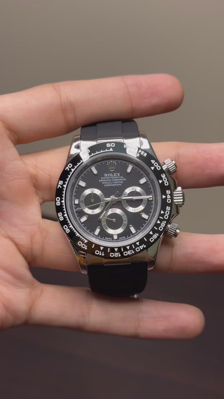 RLX Cosmograph Daytona Mastercopy – Silver & Black Chronograph