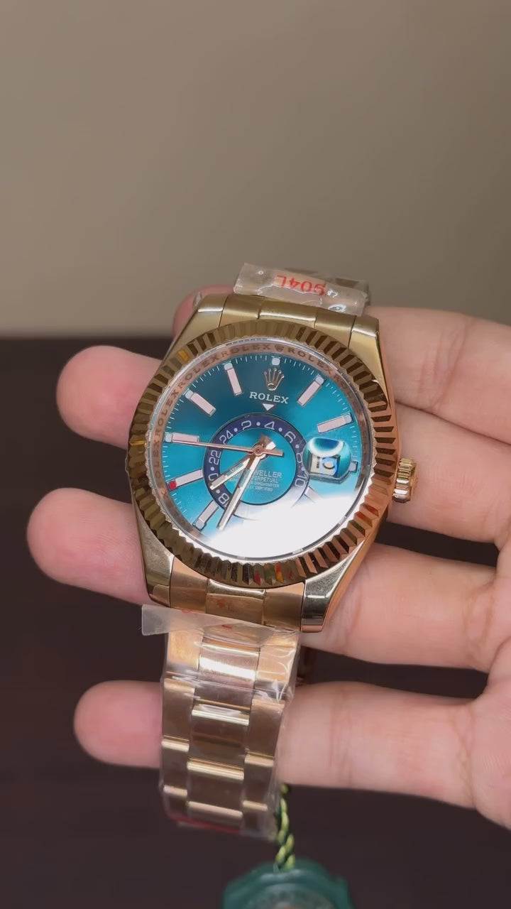 RLX SkyDweller Mastercopy -Blue Dial With RoseGold Chain