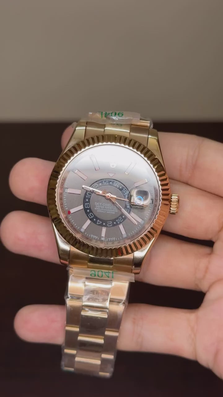 RLX SkyDweller Mastercopy - Grey Dial With RoseGold Chain