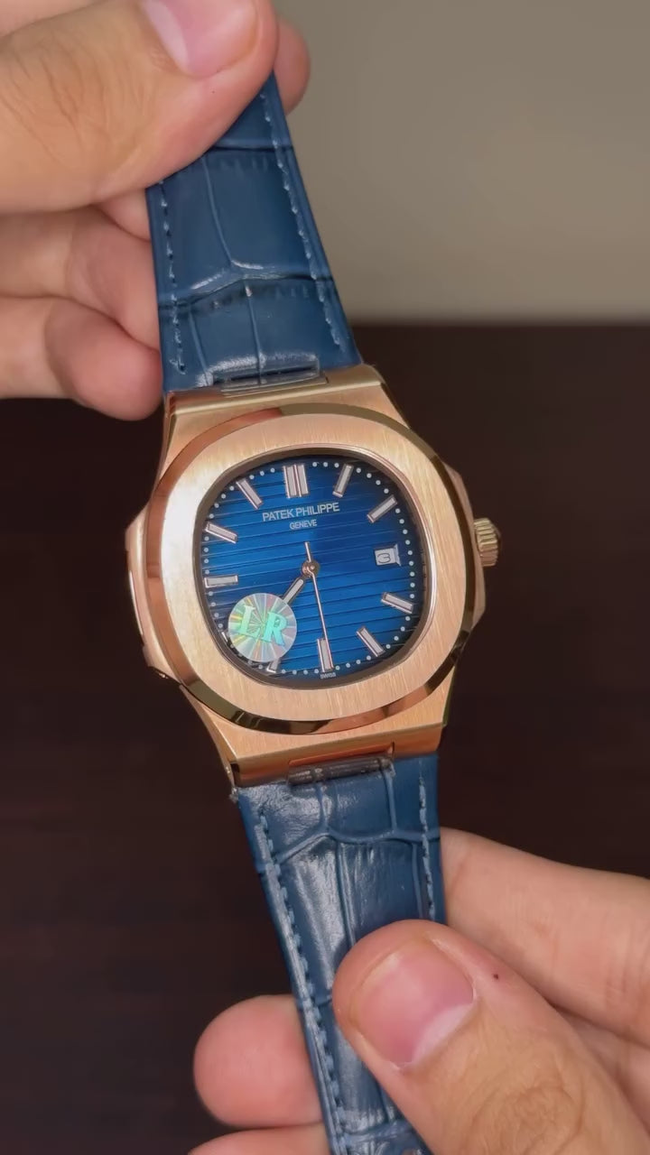 Patek Philippe Nautilus Mastercopy - Blue Dial With Rose Gold Bezel