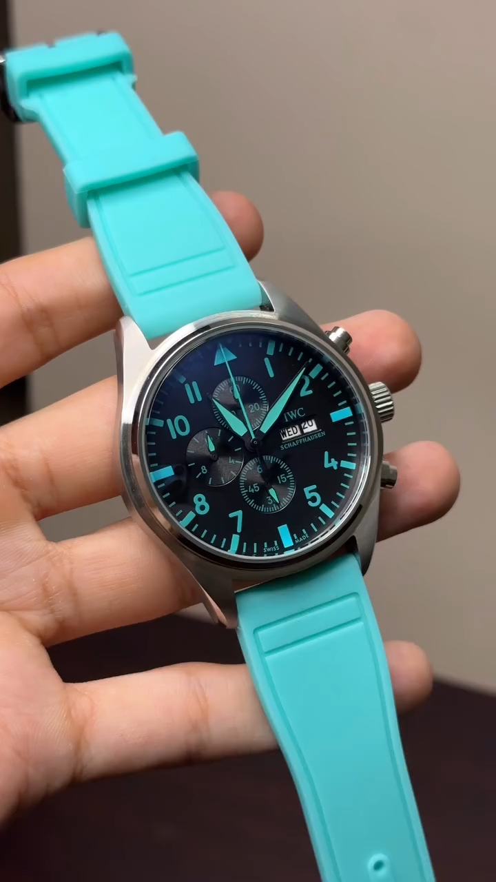 IWC Pilot’s Chronograph Mastercopy (Cyan Strap With Black DIal)