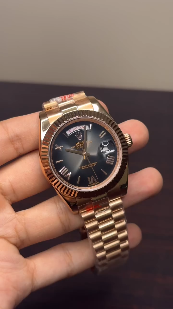 RLX Day-Date Mastercopy - Smoke Grey Dial Rose Gold Chain