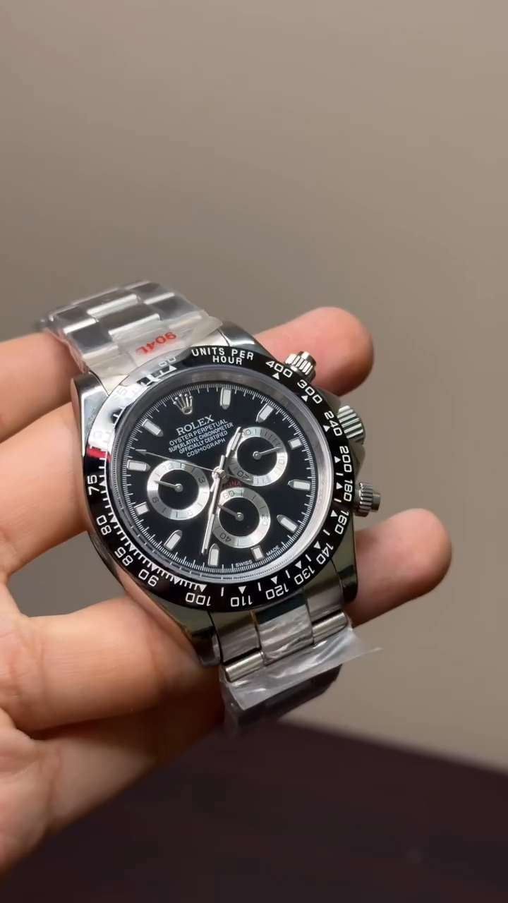 RLX Cosmograph Daytona Mastercopy – Black & Silver Chronograph