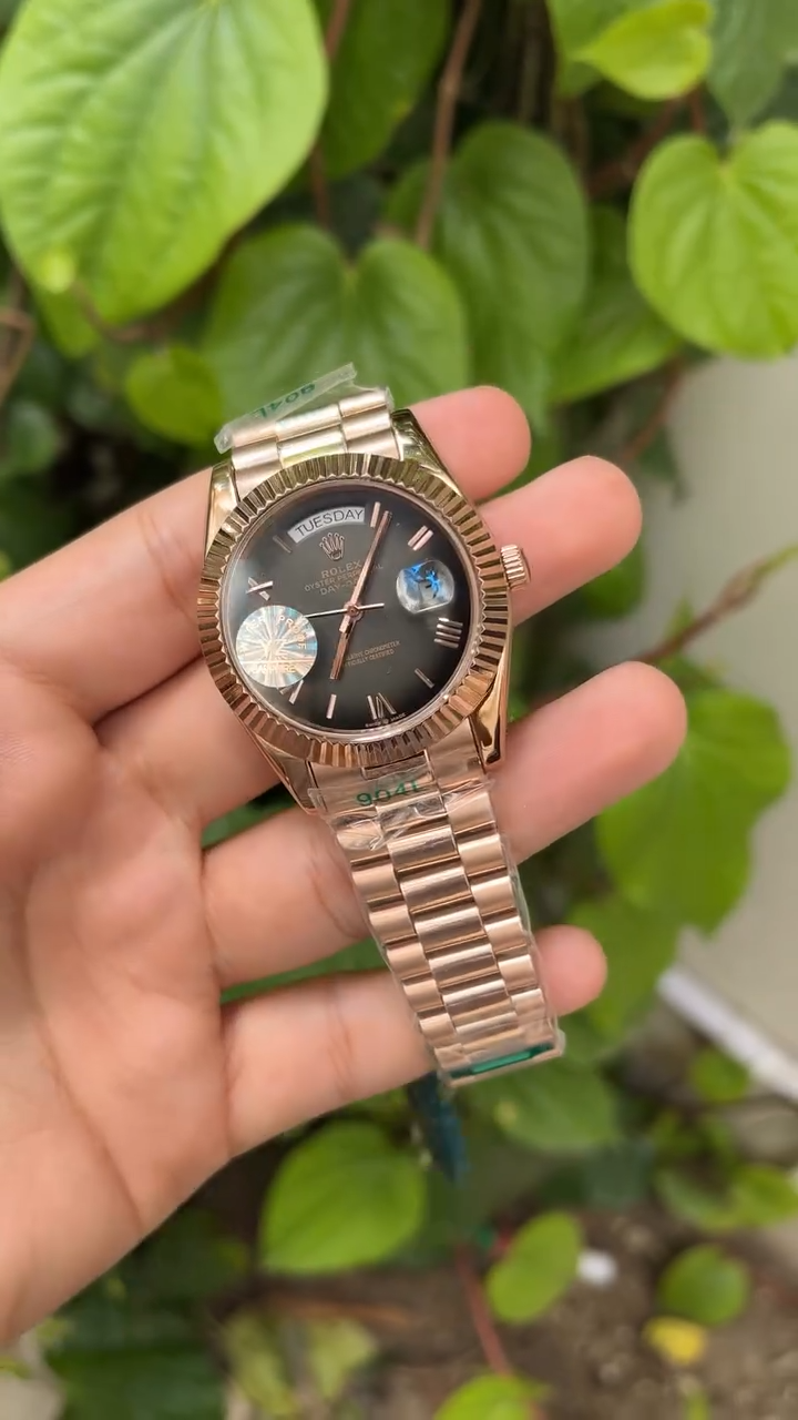 RLX Day-Date Mastercopy - Smoky Grey Dial With Rose Gold Chain