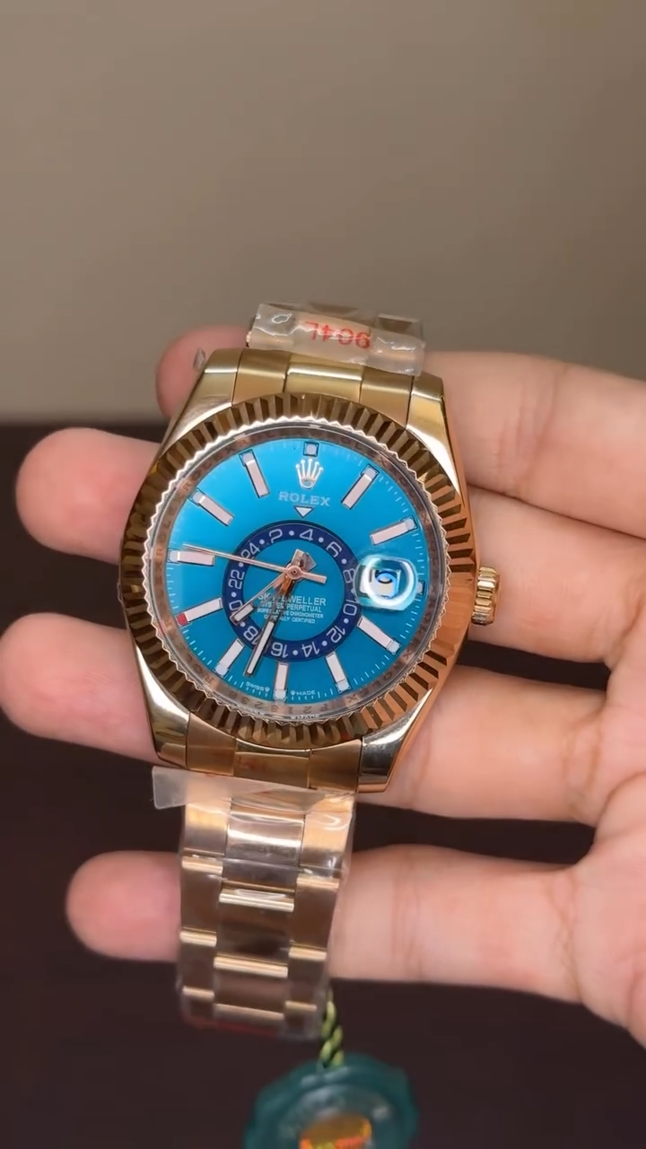 RLX SkyDweller Mastercopy -Blue Dial With RoseGold Chain