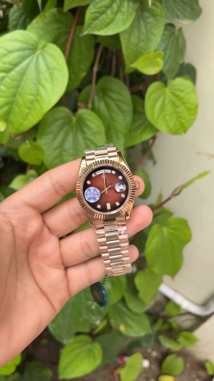 RLX Day-Date Mastercopy - Smoked Brown Choco Dial With Rose Gold Chain