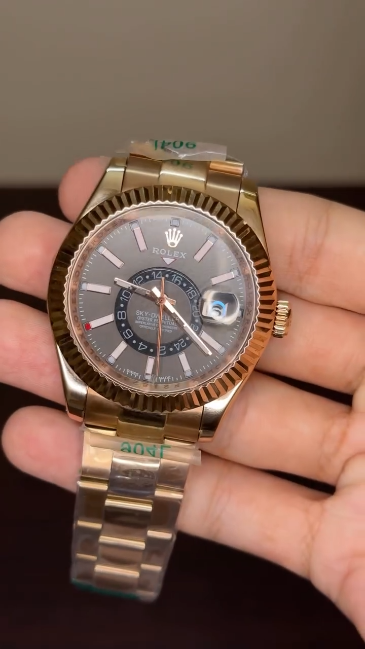 RLX SkyDweller Mastercopy - Grey Dial With RoseGold Chain