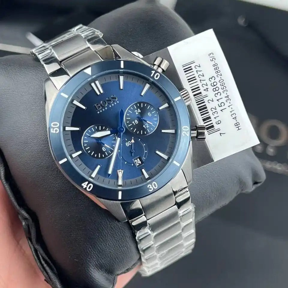 Hugo Boss Driver 1513863 Original Watch - Silver Chain Blue Dial