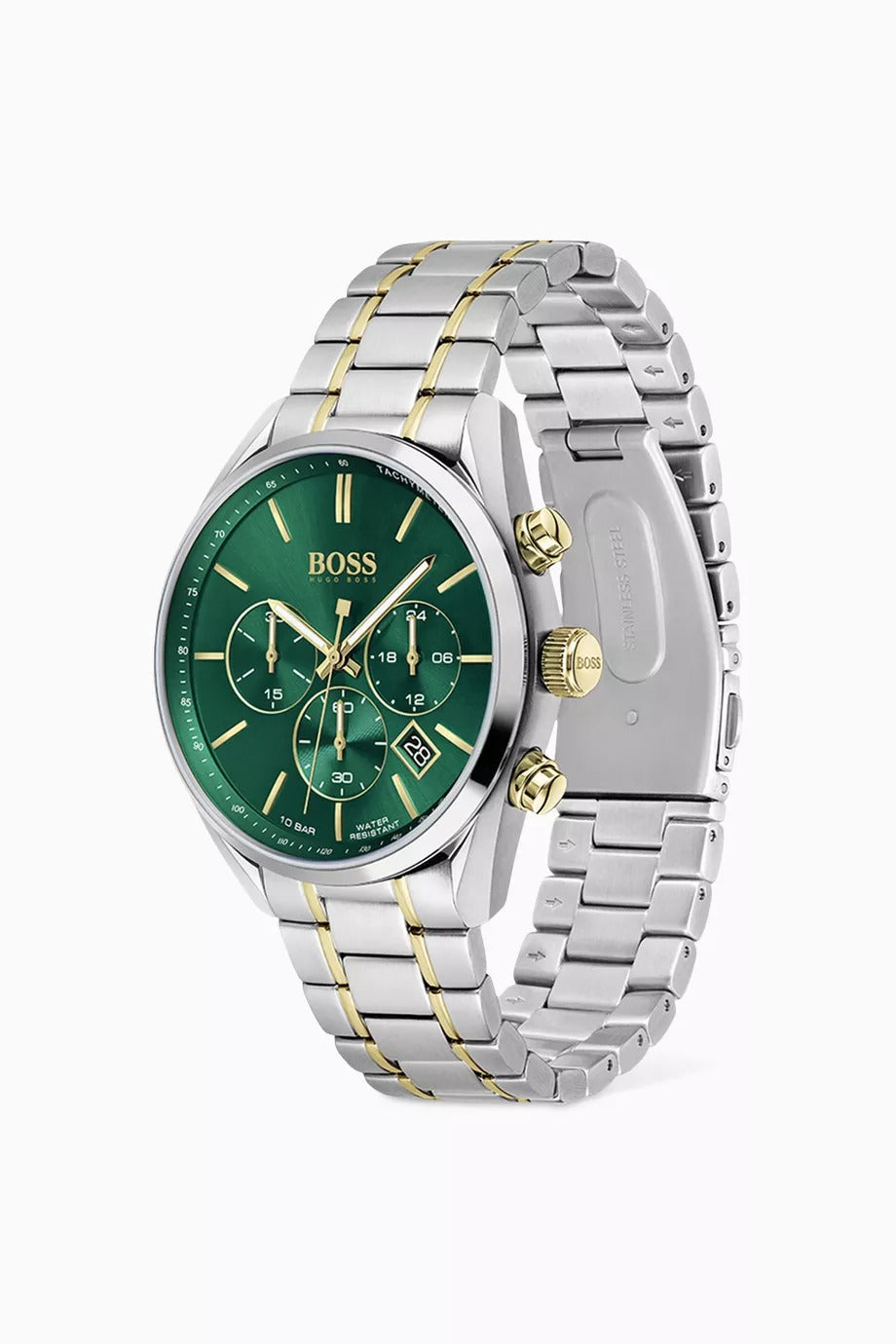Hugo Boss Champion Chronograph Watch - Two Tone Chain Green Dial