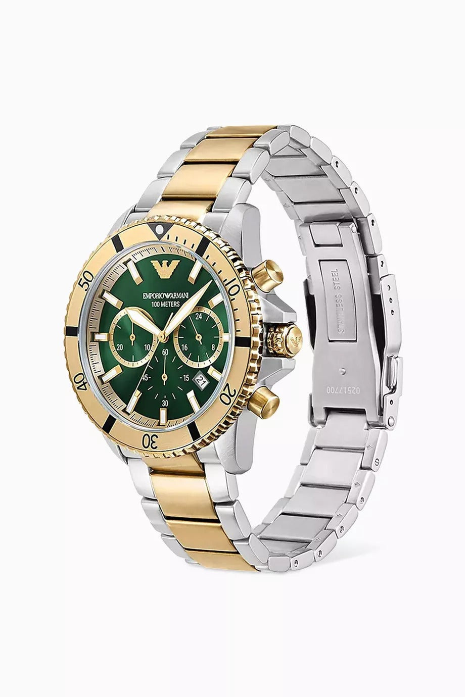 Emporio Armani Diver Chrono Original Watch - Two Tone Chain Green Dial