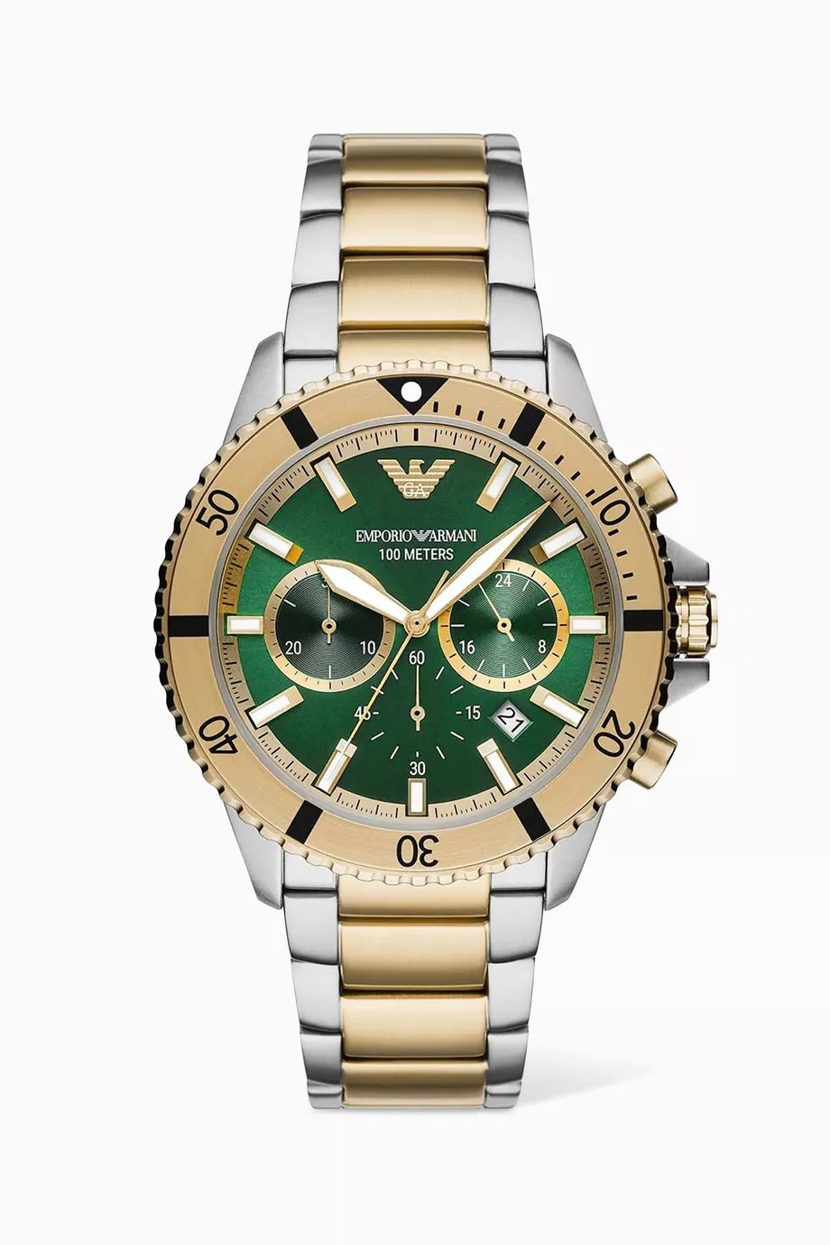 Emporio Armani Diver Chrono Original Watch - Two Tone Chain Green Dial