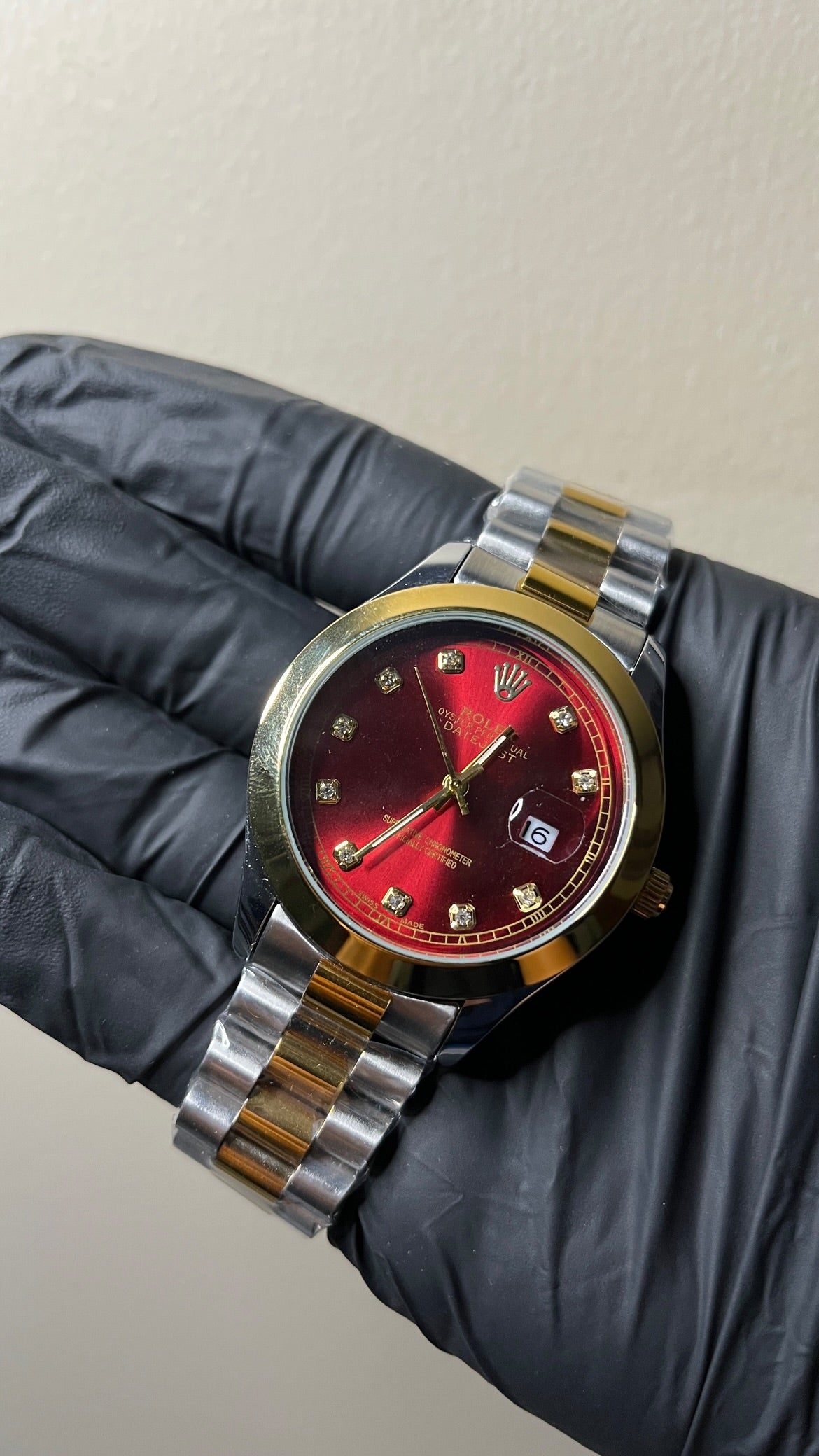 RLX Datejust First Copy | Red dial - Two Tone Chain