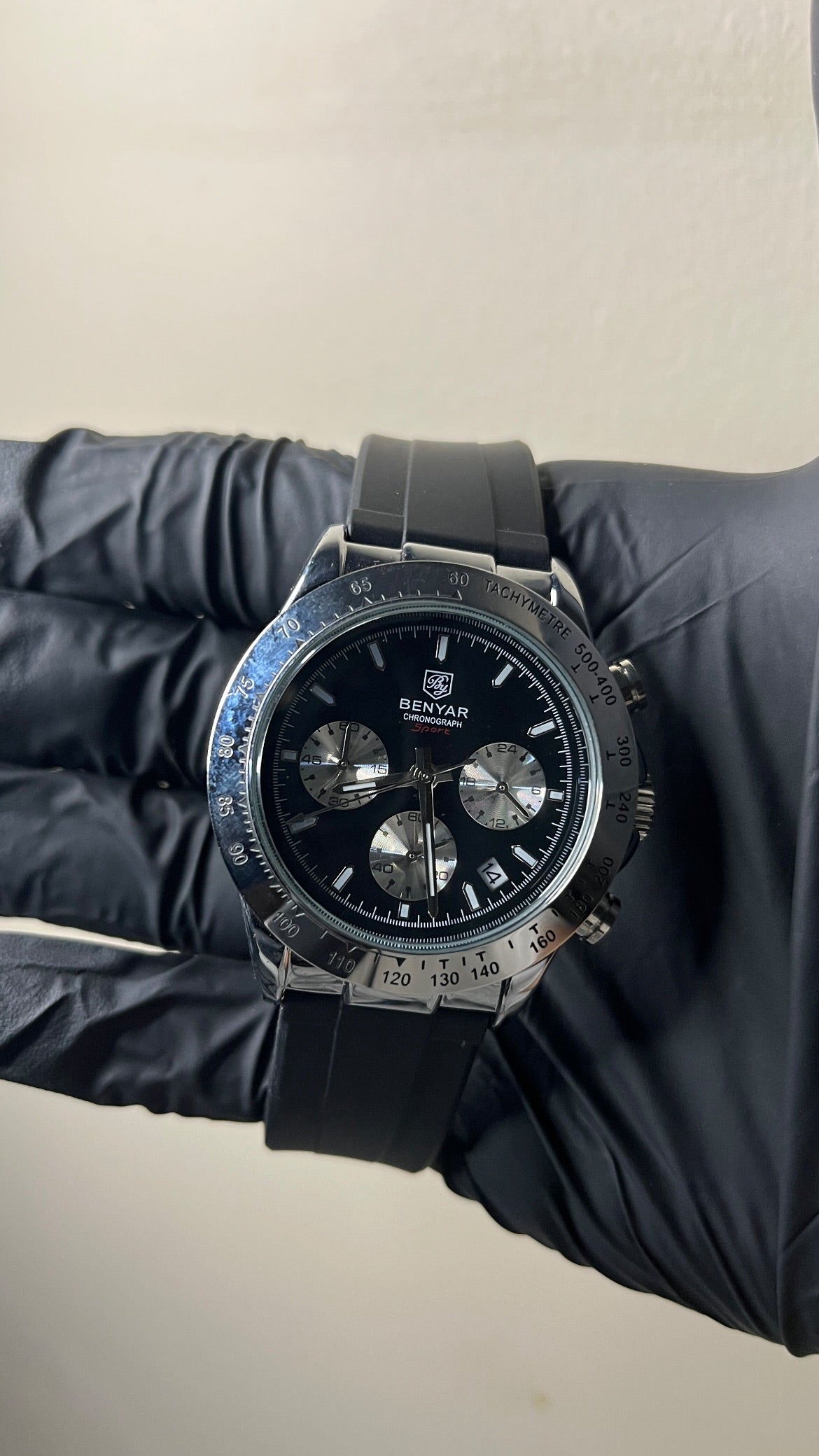 Benyar Chronograph sport  - Silver Dial & Black Strap