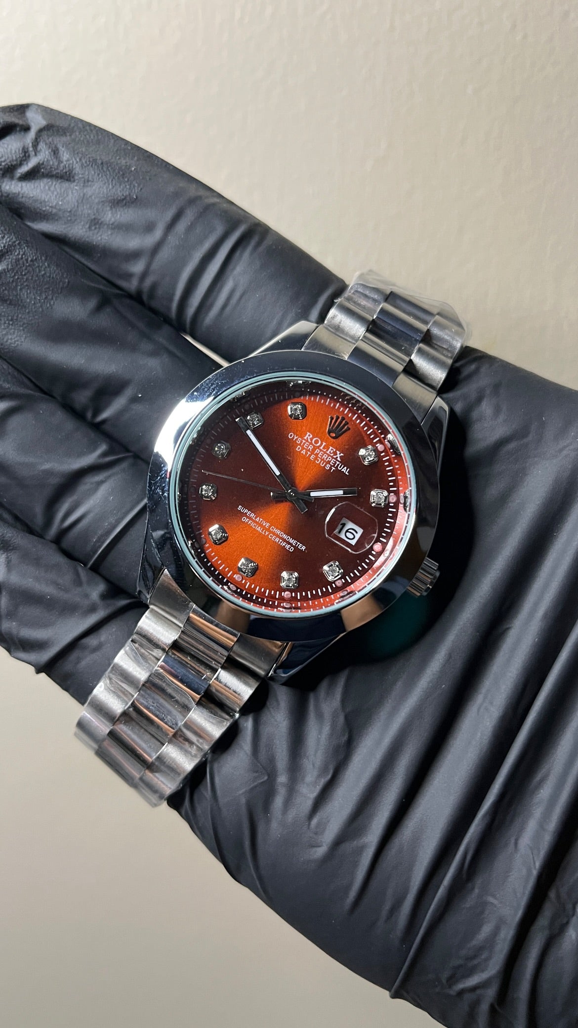 RLX Datejust First Copy | Red dial - Silver Chain