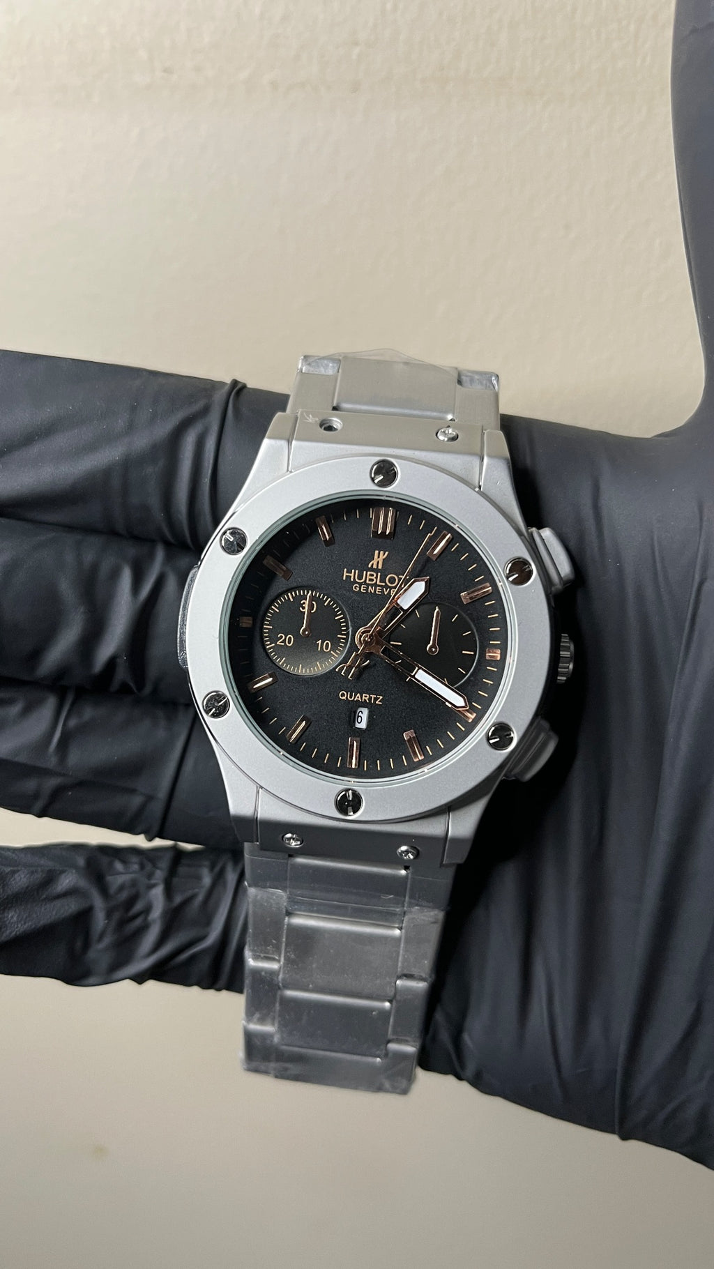 Hublot First Copy | Black Dial Chronograph & silver Chain