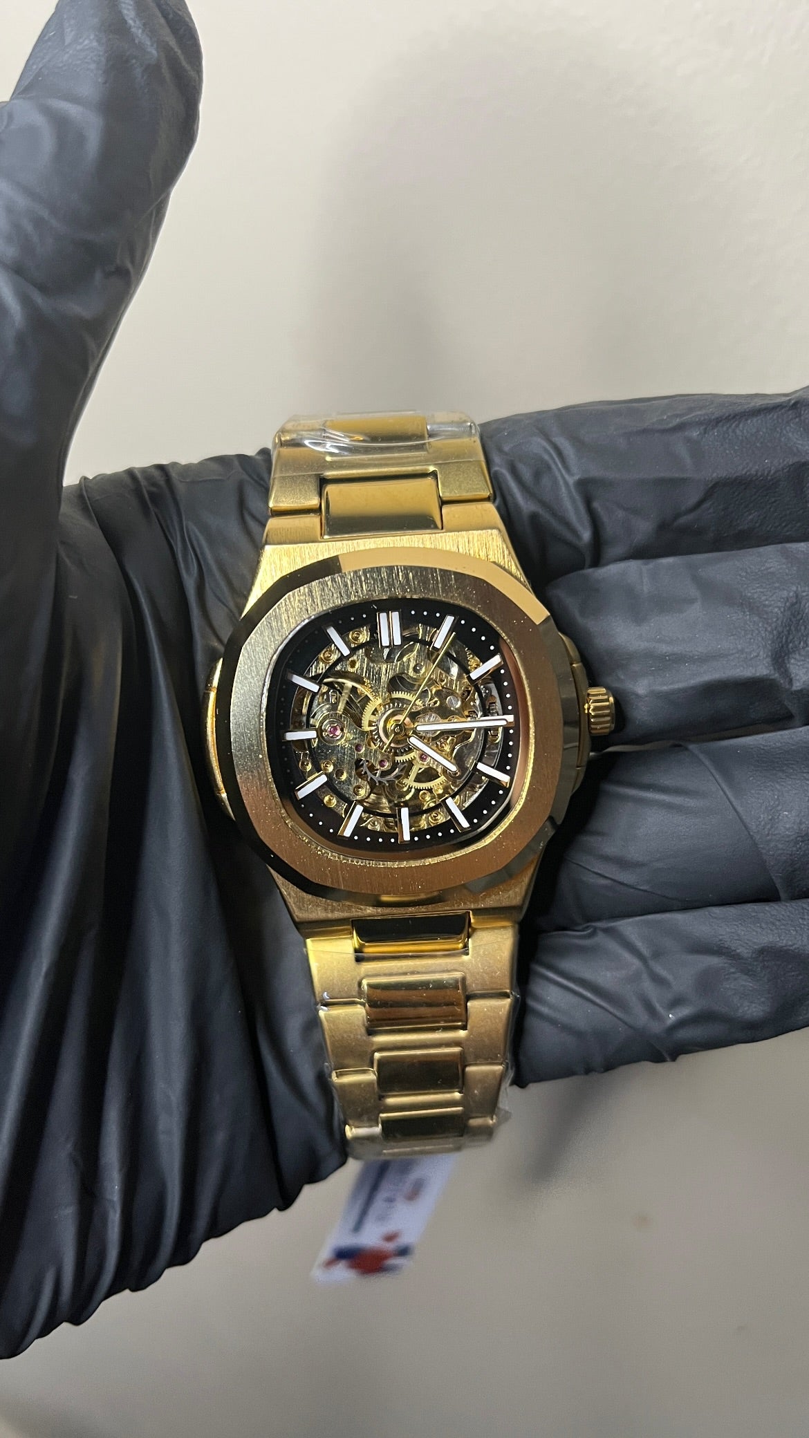 Bestwin Skeleton - Black Dial Golden Chain