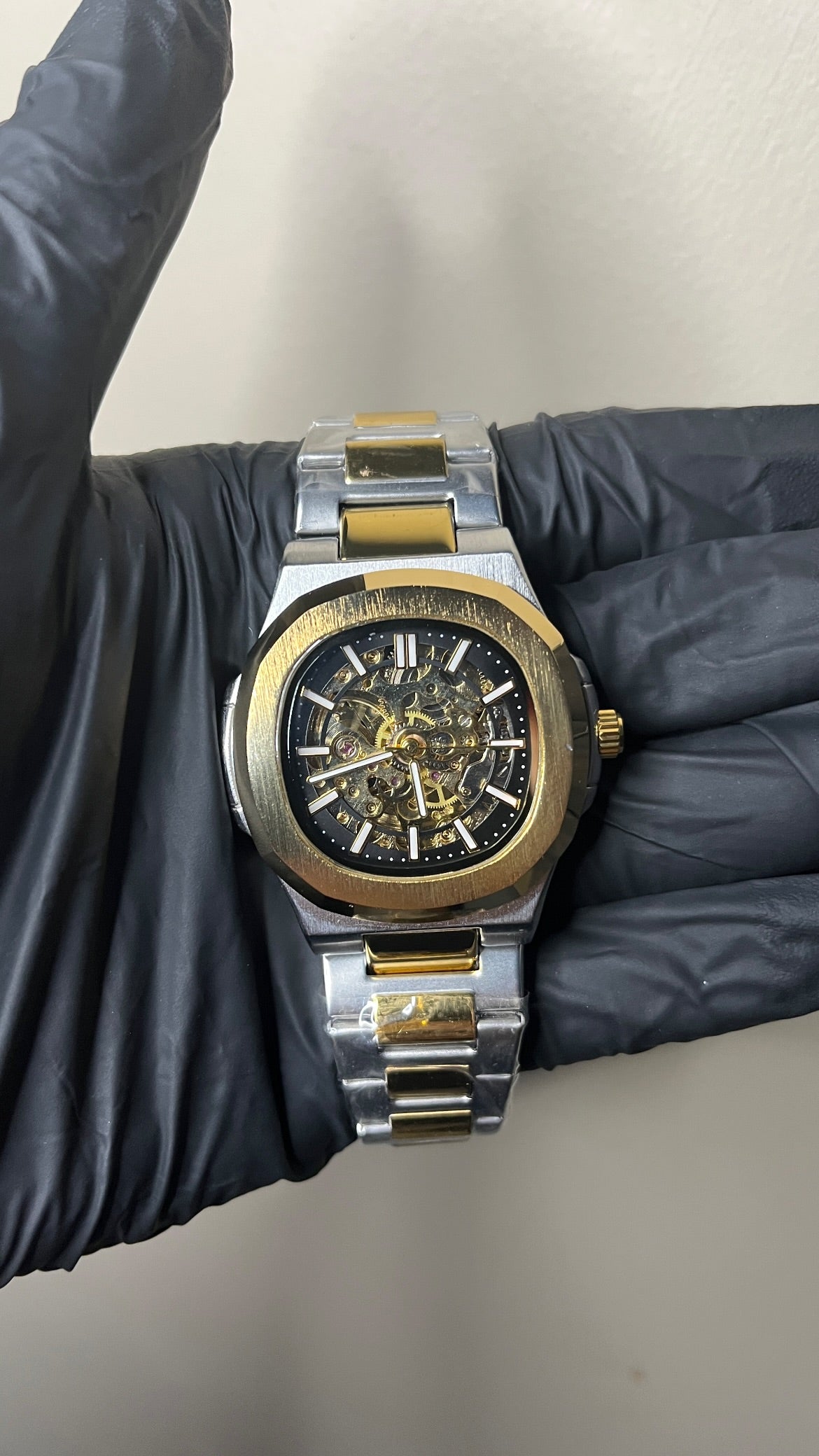 Bestwin Skeleton - Black Dial Two Tone Chain