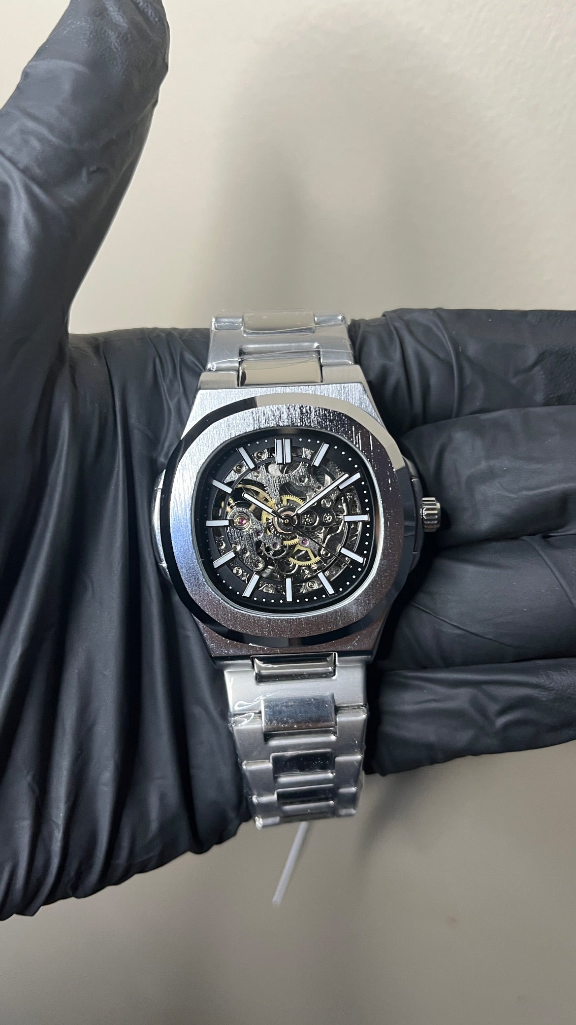 Bestwin Skeleton - Black Dial Silver Chain