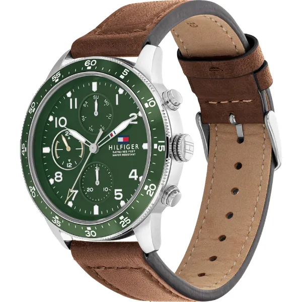 Tommy Hilfigar Original Watches - Green Dial & Brown Strap