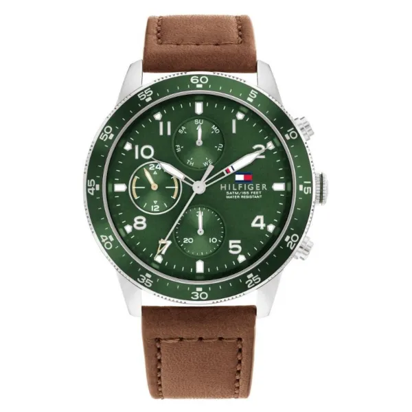 Tommy Hilfigar Original Watches - Green Dial & Brown Strap