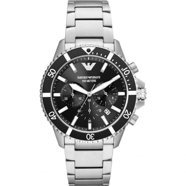 Emporio Armani AR 11360 Original Watch - Silver Chain Black Dial