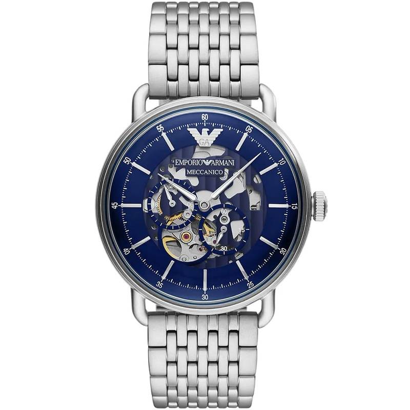 Emporio Armani Aviator AR60024 Original Watch - Silver Chain Blue Dial