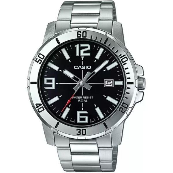 Casio MTP-VD01D-1BVUDF Original Watch - Silver Chain Black Dial