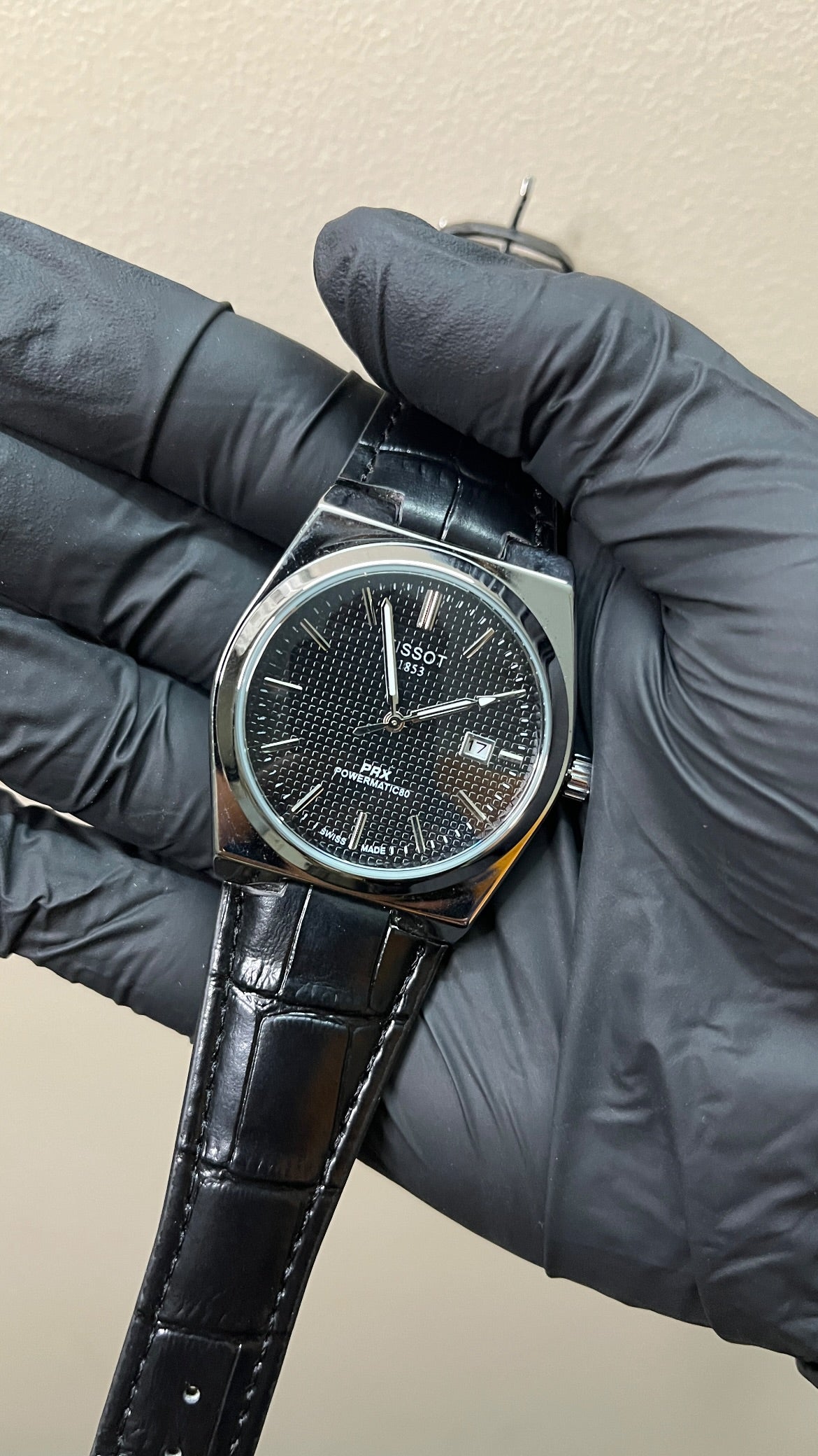 Tissot PRX First Copy - Black Waffle Dial With Strap