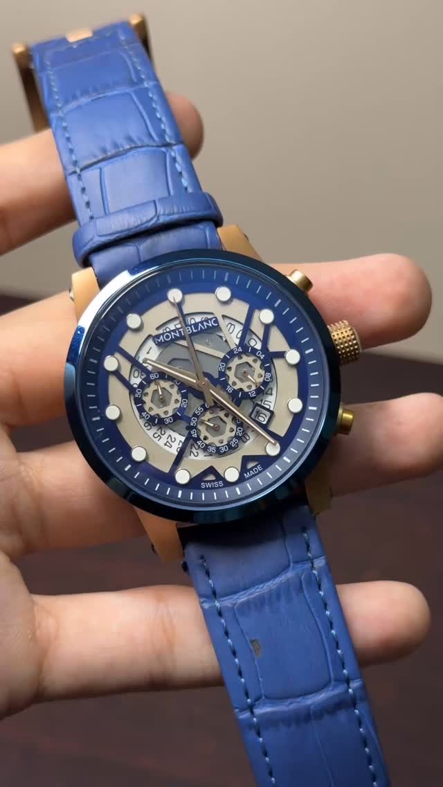 Montblanc Mastercopy Skeleton Chronograph Watch – Blue & Gold