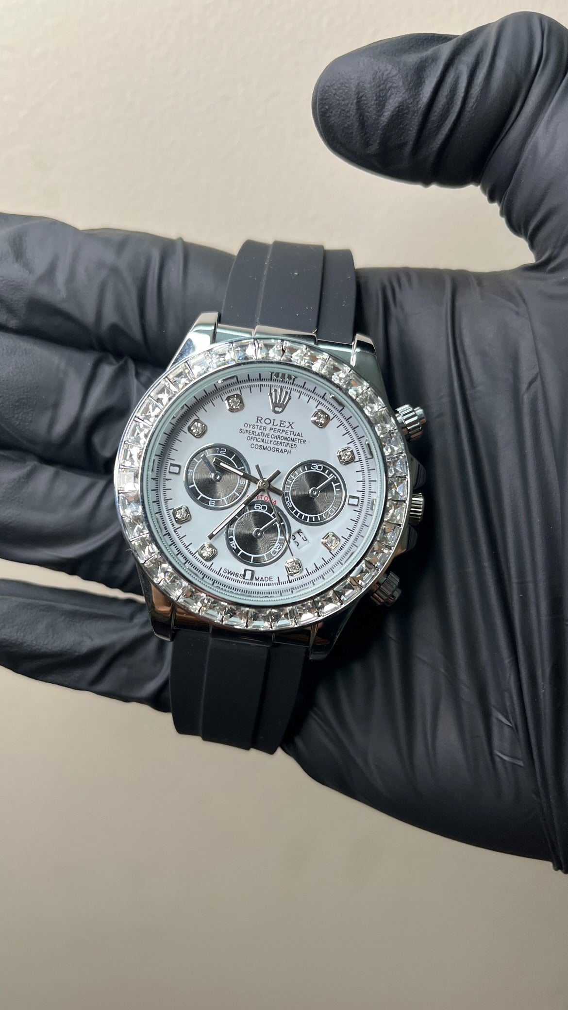 RLX Daytona First copy - White Dial Silver Body ( White stone )
