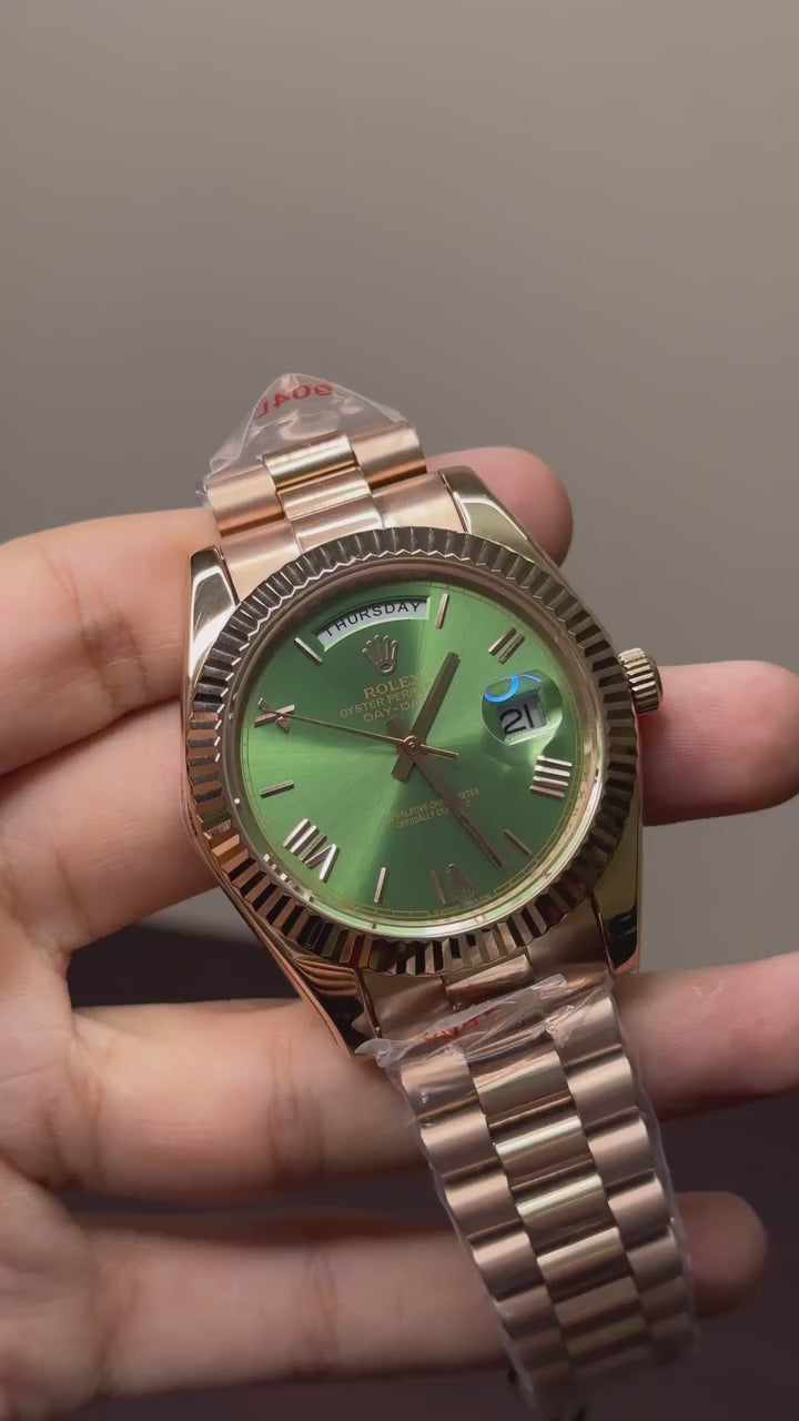 RLX Day-Date Mastercopy - Olive Green Dial Rose Gold Chain
