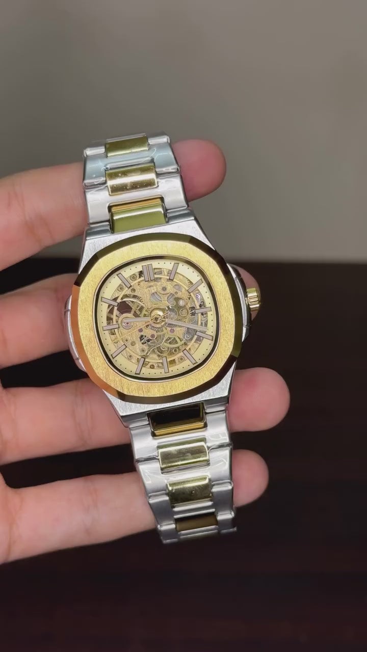 Bestwin Skeleton - Golden Dial Two Tone Chain