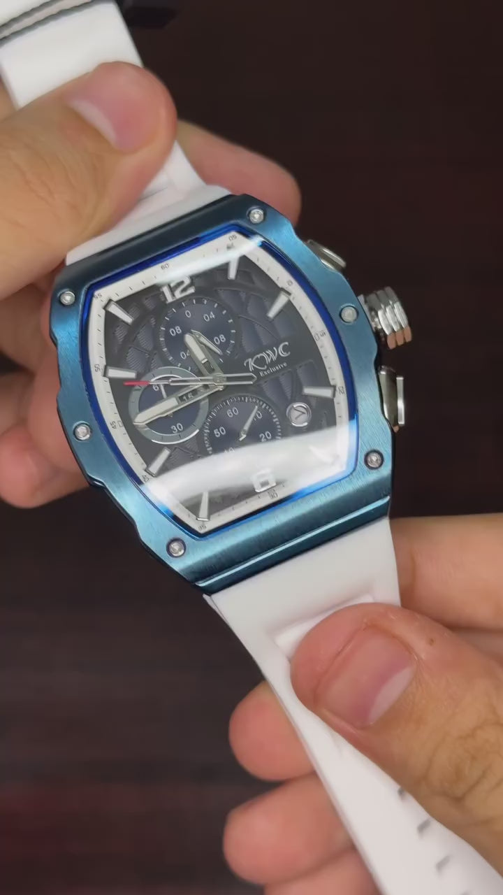 KWC Chronograph Sport Watch - Black Dial White Strap