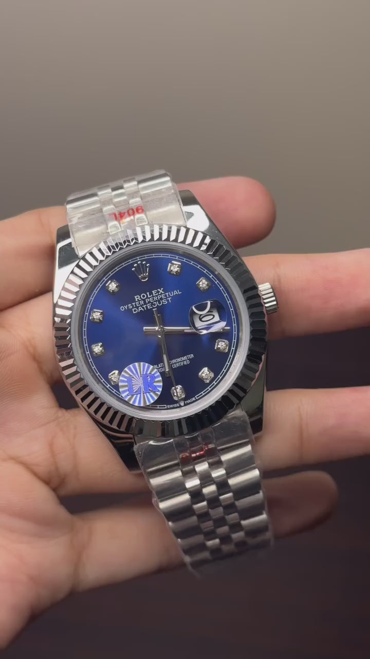 RLX Date Just Mastercopy (Silver Chain With Blue Diamond Dial)