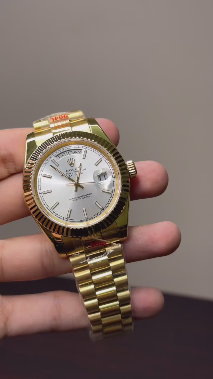 RLX Day-Date Mastercopy - White Dial Gold Chain