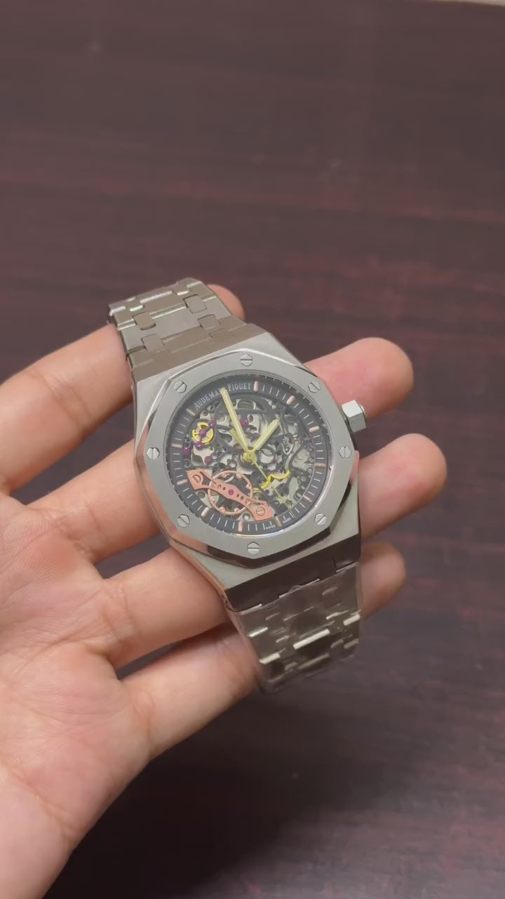 Audemars Piguet Skeleton Mastercopy - Grey Dial Silver Chain
