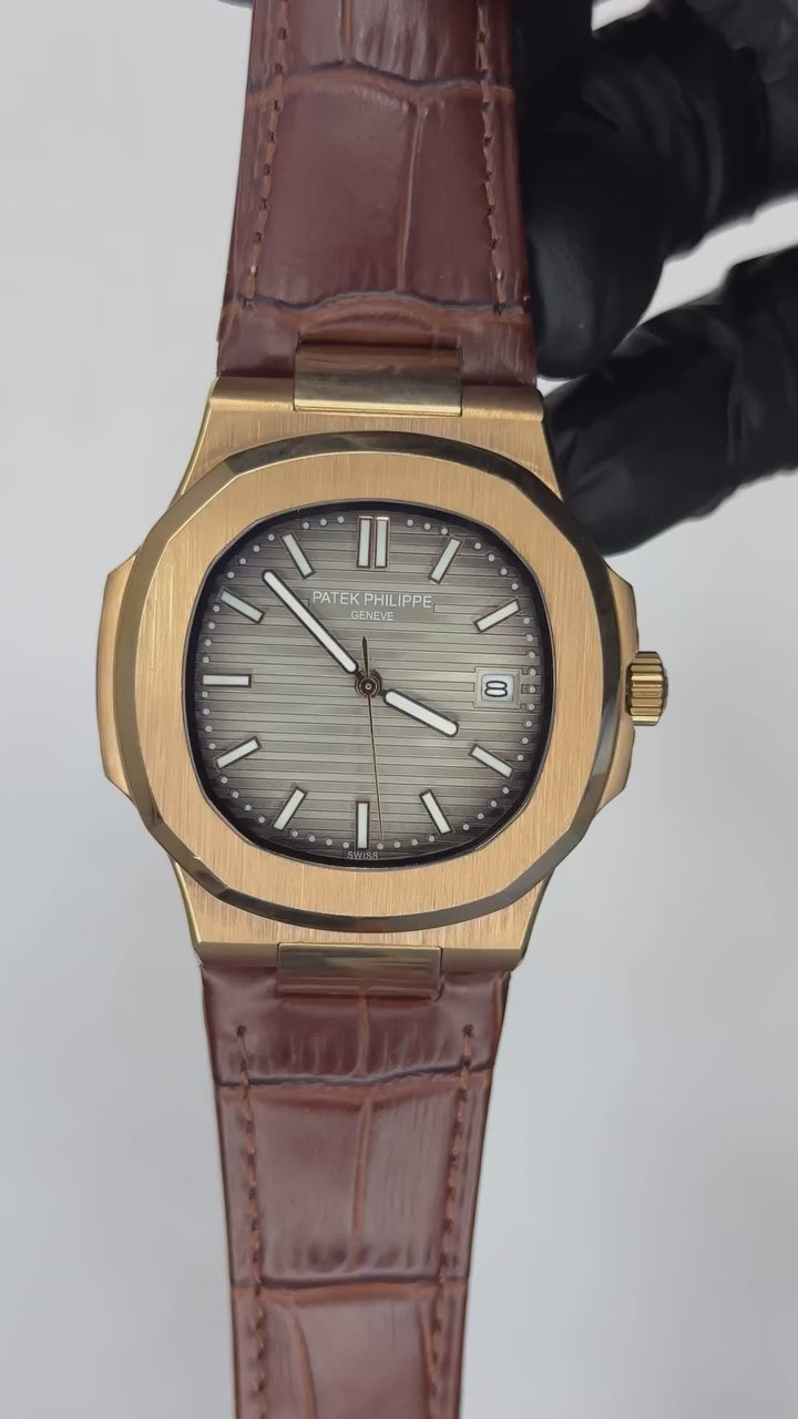 Patek Philippe Nautilus Mastercopy - Grey Dial With Brown Strap