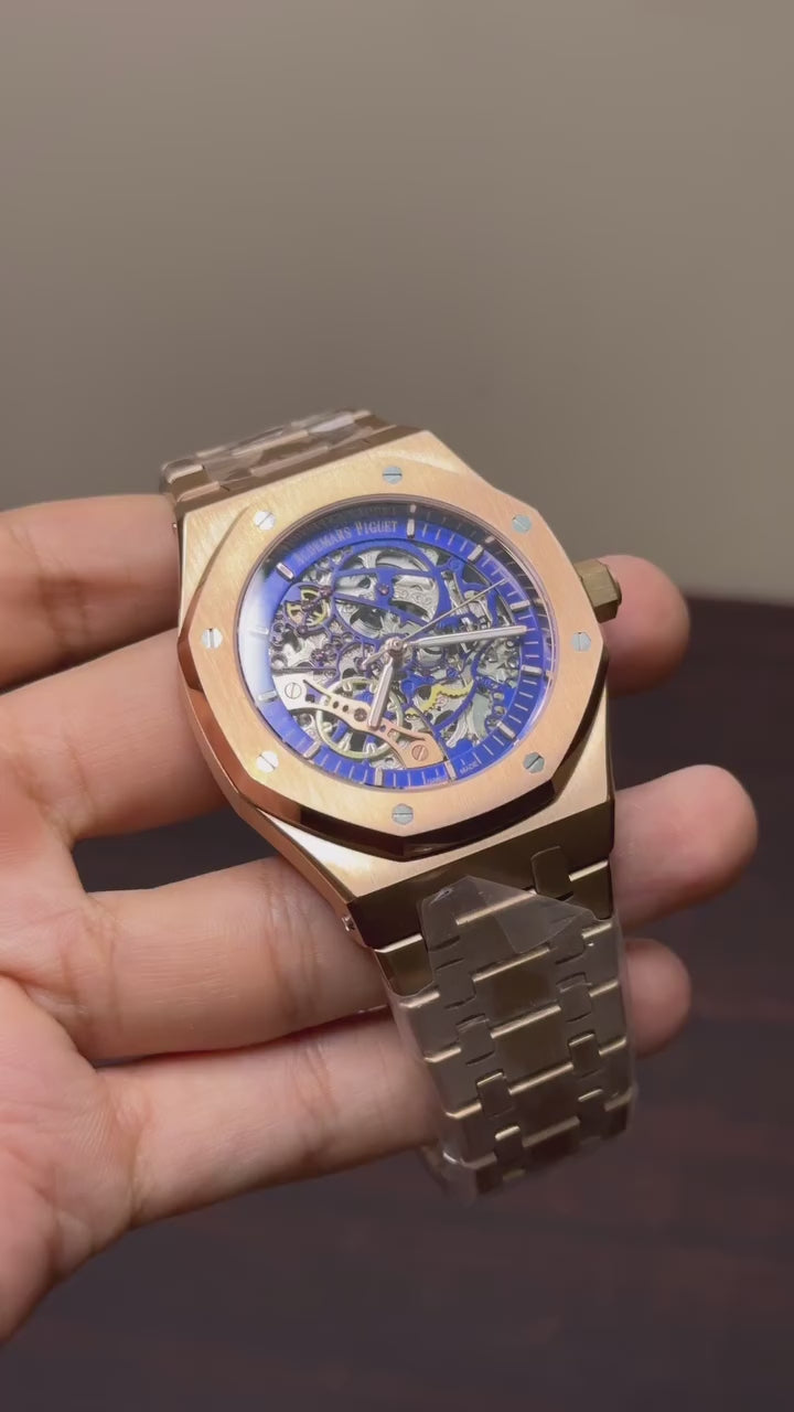 Audemars Piguet Skeleton Mastercopy - Blue Dial Golden Chain