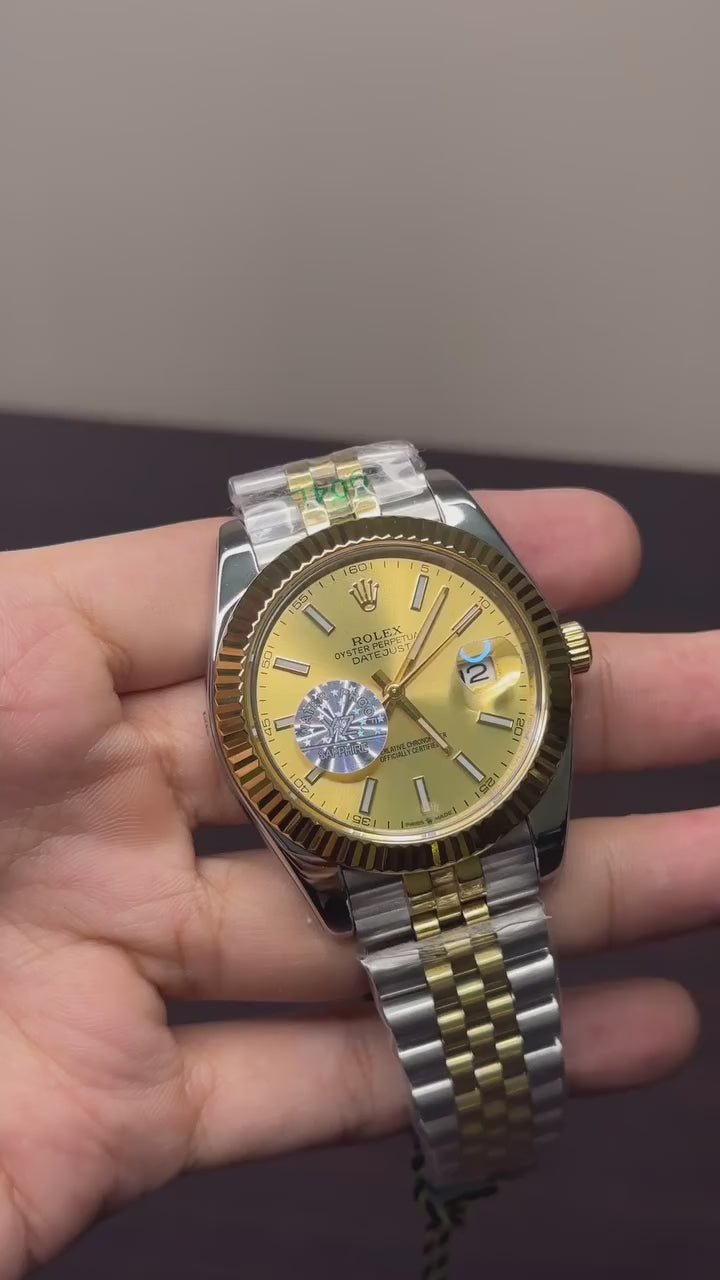 RLX Date Just Mastercopy (Silver & Golden Chain With Golden Dial)