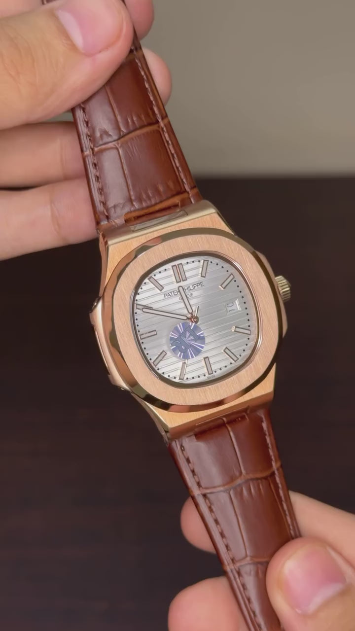 Patek Philippe Nautilus Mastercopy - White Dial With Rose Gold Bezel