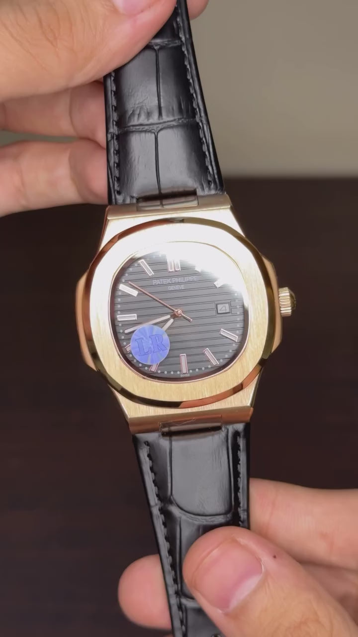 Patek Philippe Nautilus Mastercopy - Black Dial With Rose Gold Bezel