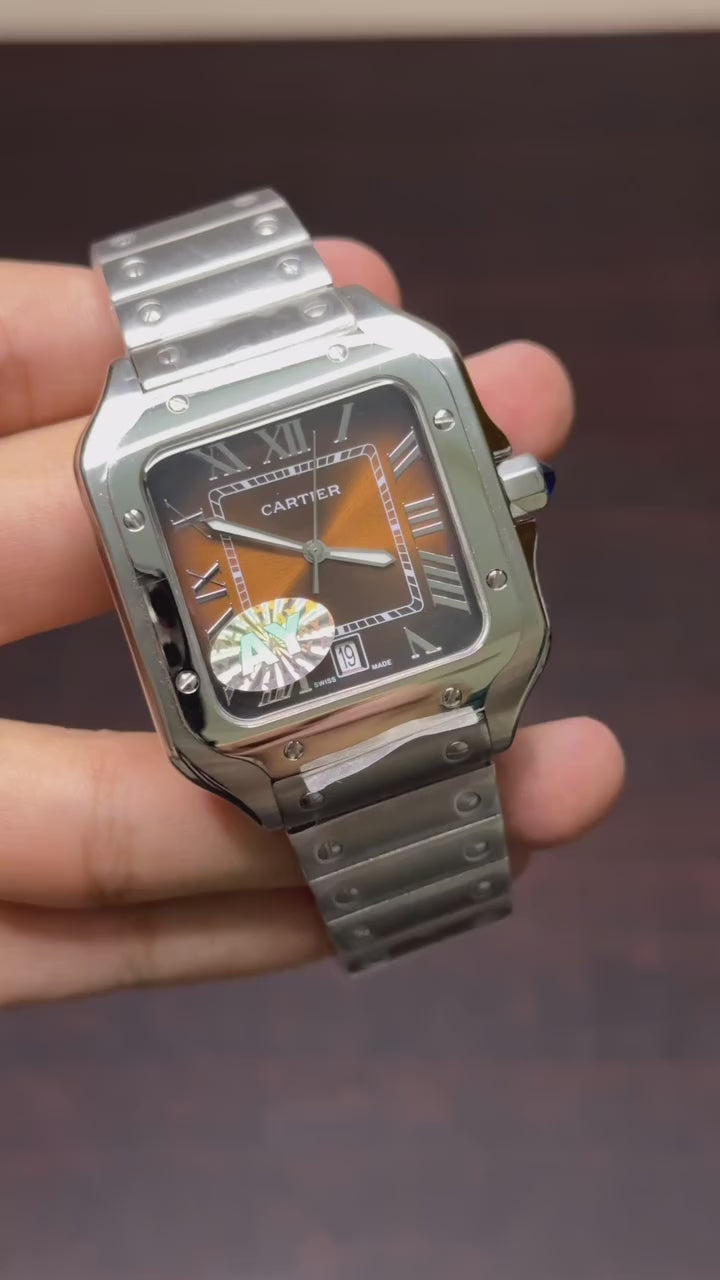 Cartier Santos Mastercopy - Silver Chain Brown Dial