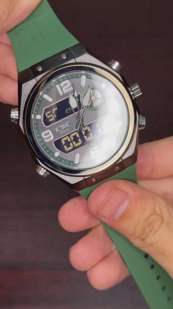 KWC Digital Sport Watch - Black Dial Green Strap